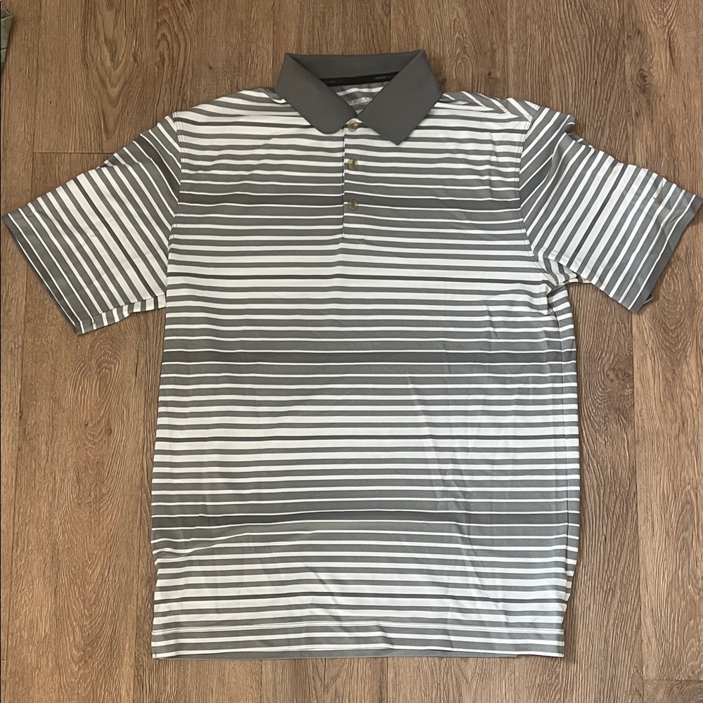 Nike Gray and White Striped Polo Shirt